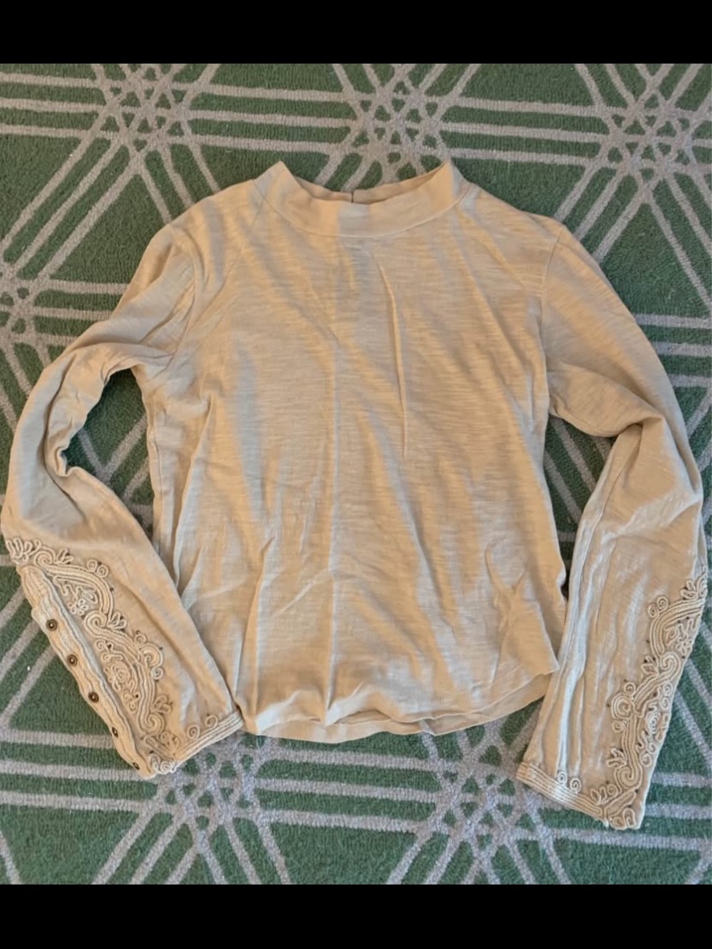 We The Free Cream Long Sleeve Top with Embroidered Cuffs